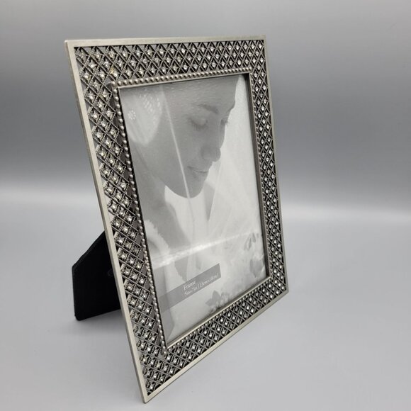 Elegant Silver Ornate Photo Picture Frame Diamond Lattice Trellis Rhinestones - Picture 6 of 8